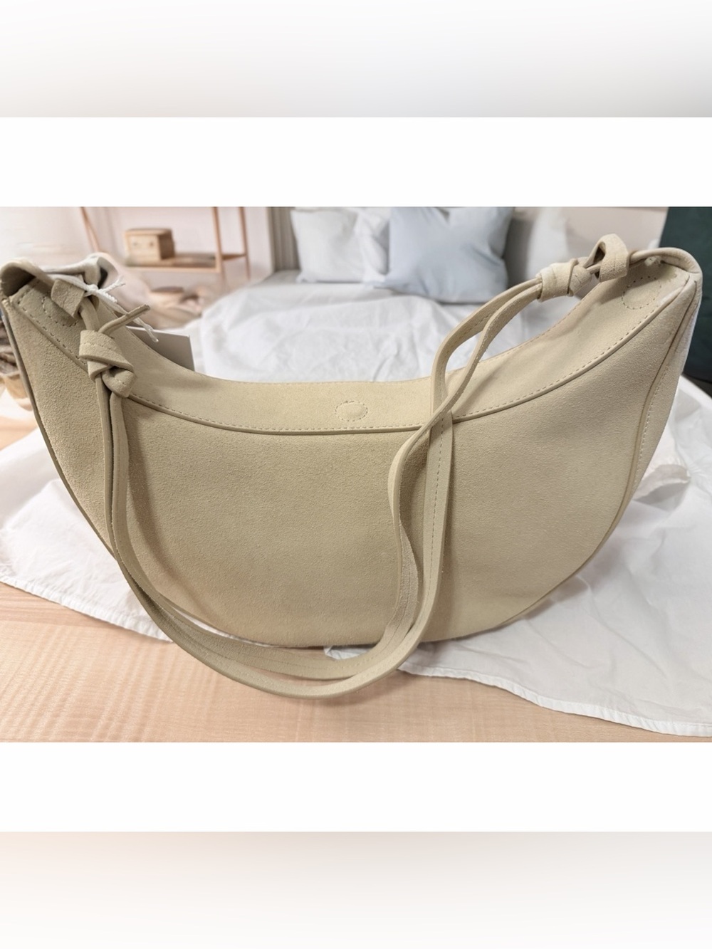 Reformation Rosetta Medium Shoulder Bag in Light Beige Suede
